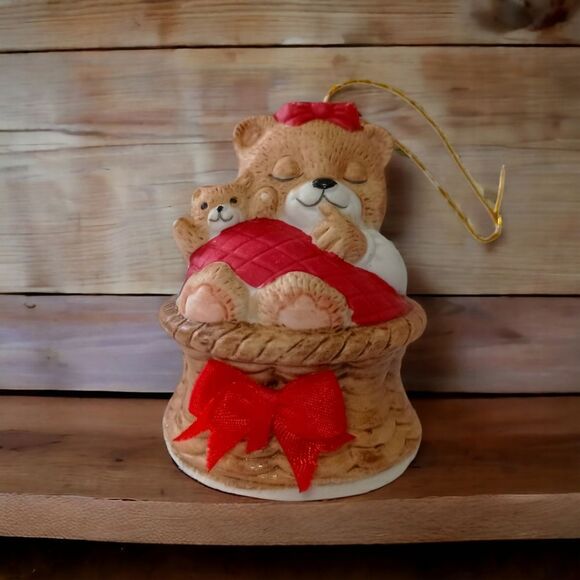 Jasco Sleeping Bear Bell Ornament Vtg Porcelain Merri Bells Miniature Christmas. - Picture 10 of 13